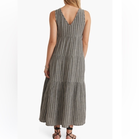 Marine Layer Corinne Stripe Tiered Cotton Maxi Dress BLACK/ WHITE Small - Picture 2 of 3